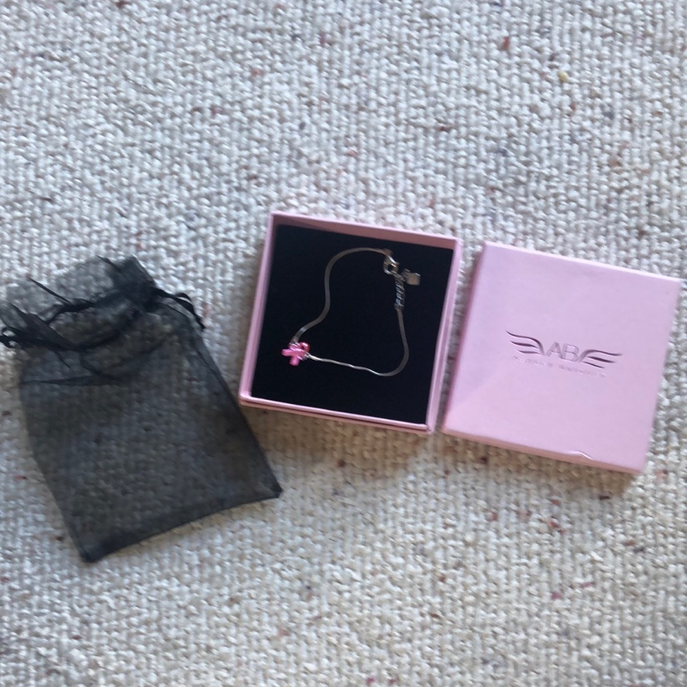 Breast cancer silver bracelet